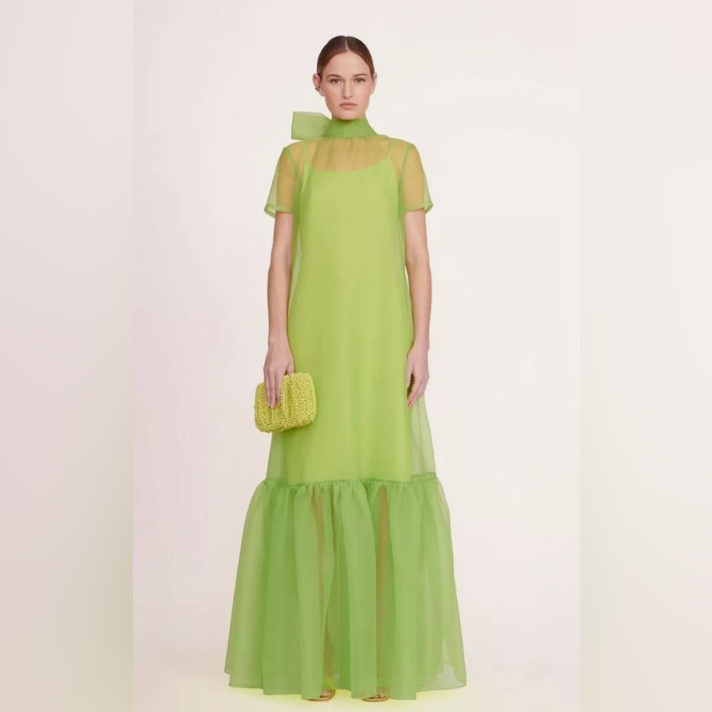 Staud: Calluna Maxi Dress Chiffon Flounce Kiwi Green XS